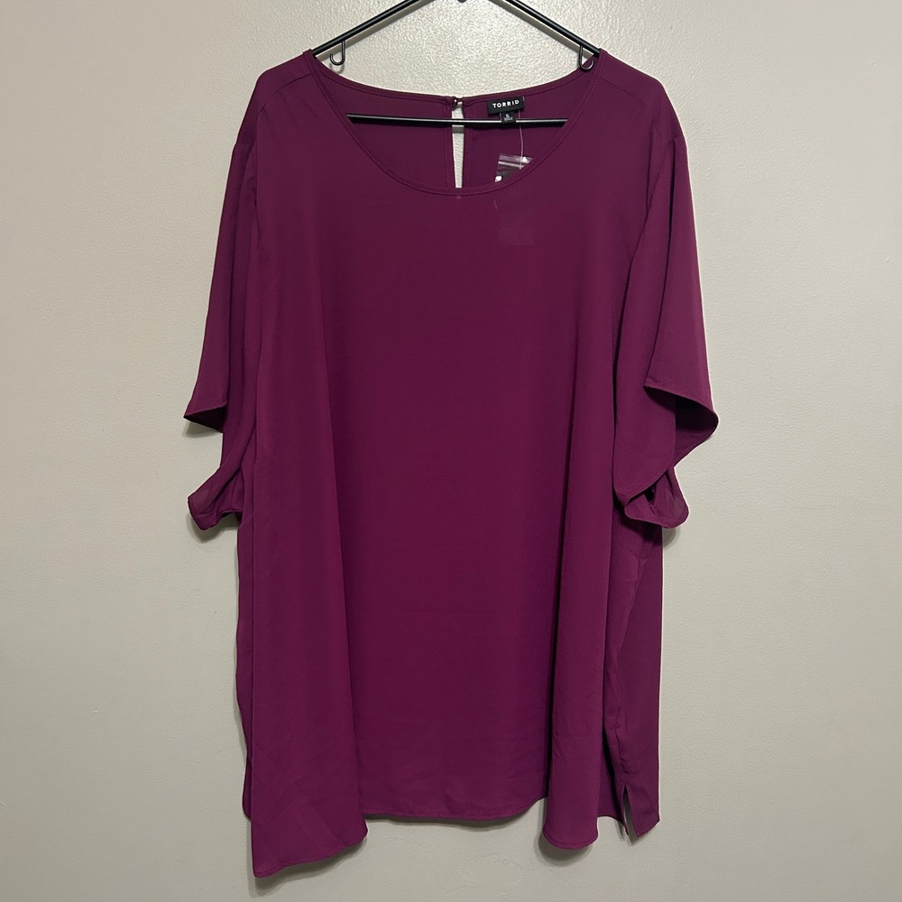 Torrid Blouse 5X Plum Caspia NWT Abbey Georgette Short Sleeve Flowy Chic Chiffon